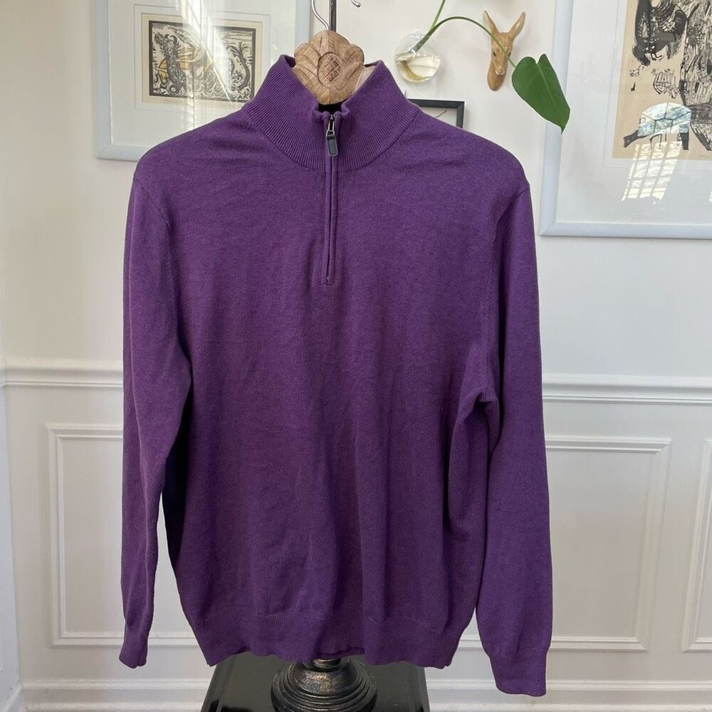 Jos A Bank Purple Pima Cotton Knit 1/4 Zip Lightweight Sweater L